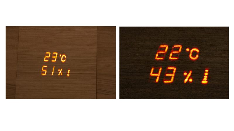 Aspectu is a heat and humidity meter for the sauna with LED lights